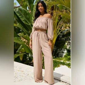 Lulus Grab Your Passport Taupe Two-Piece Swim Cover-Up Jumpsuit